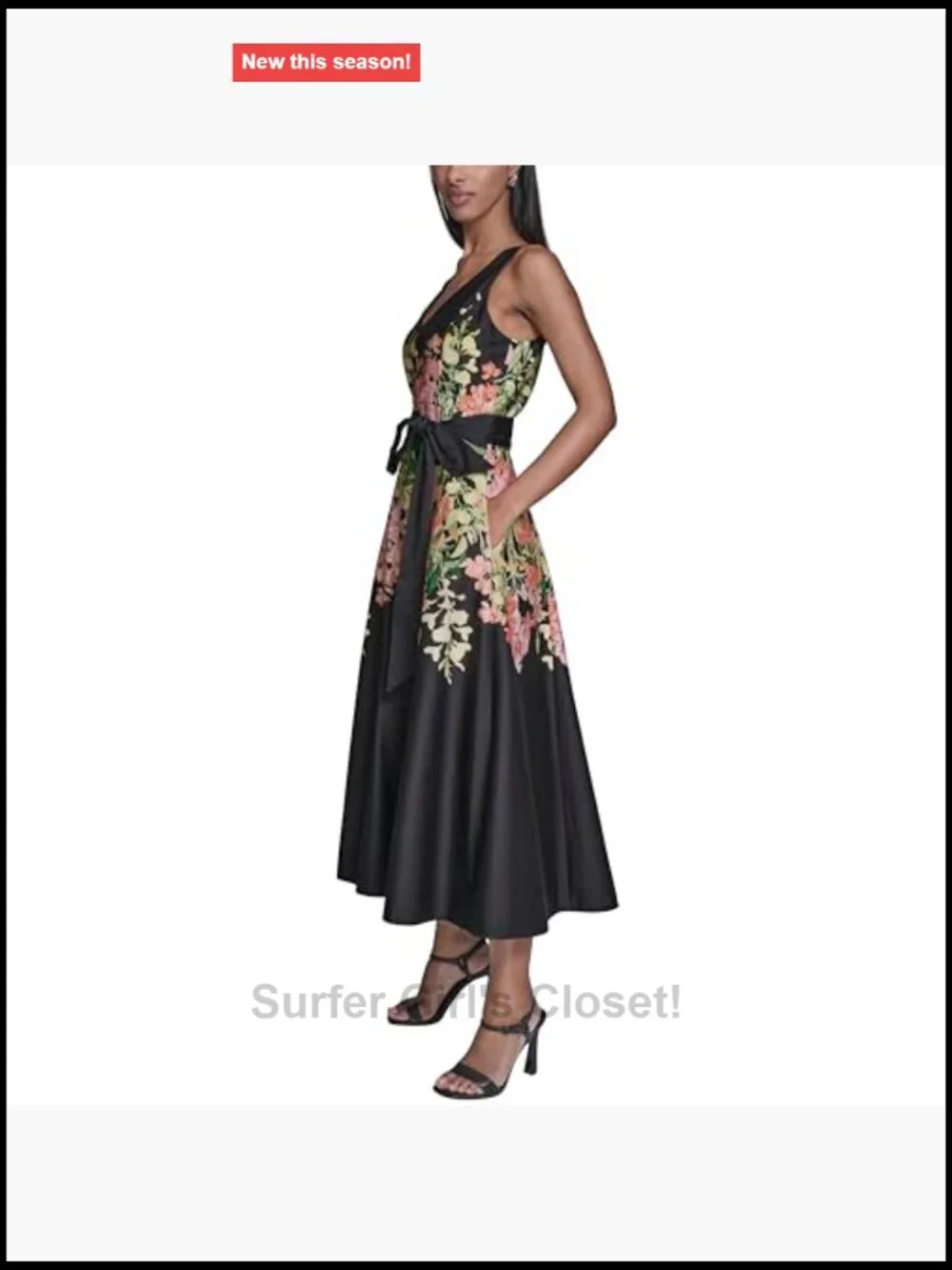 Sleeveless V-Neck Cotton Sateen Midi Floral Dress - Picture 2 of 5
